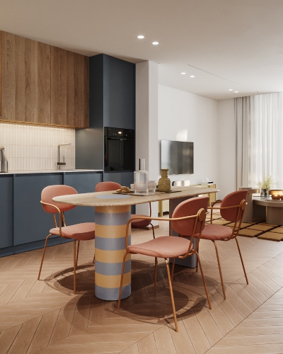 Fully equipped StayForm kitchen with modern appliances and sleek cabinetry